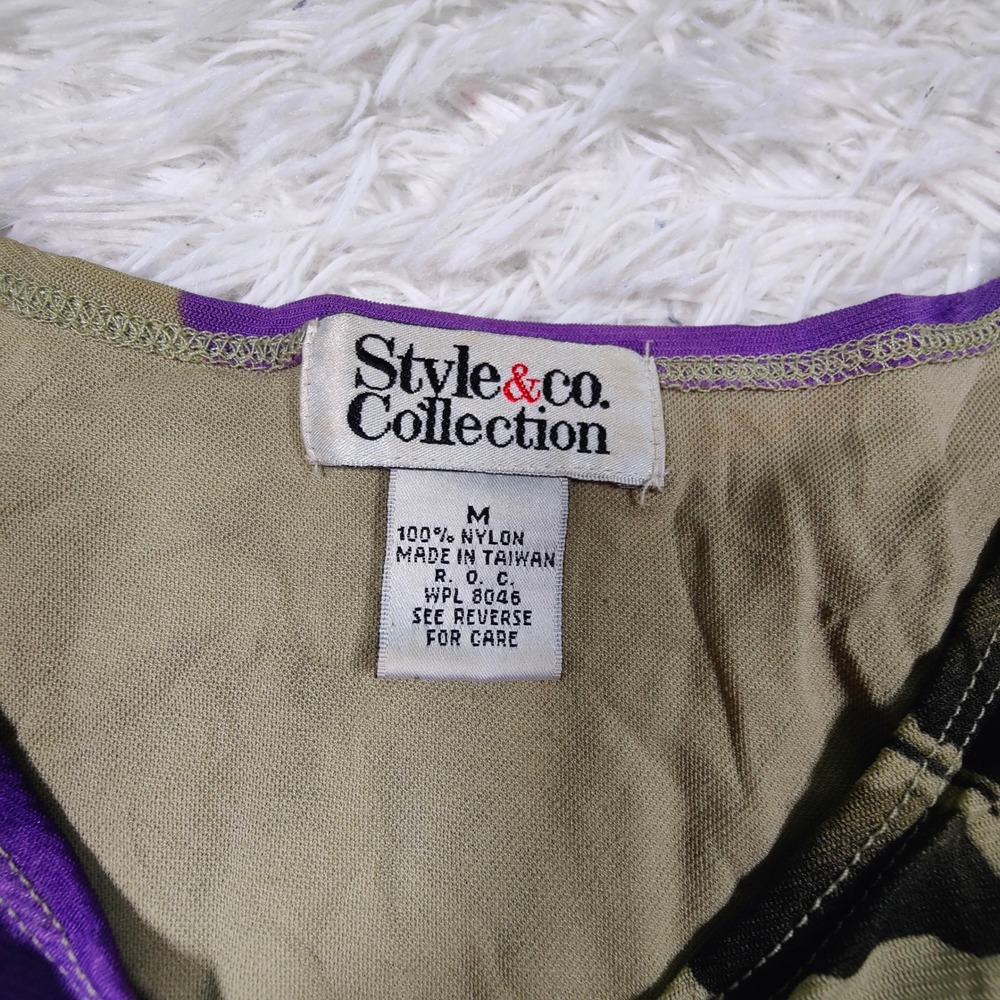 Style & Co. Y2K Purple Floral Ruched Mesh‎ Top Indie Sleaze Whimsygoth Size M - Picture 5 of 8